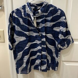 Navy, blue and white cotton blouse. NEVER WORN!